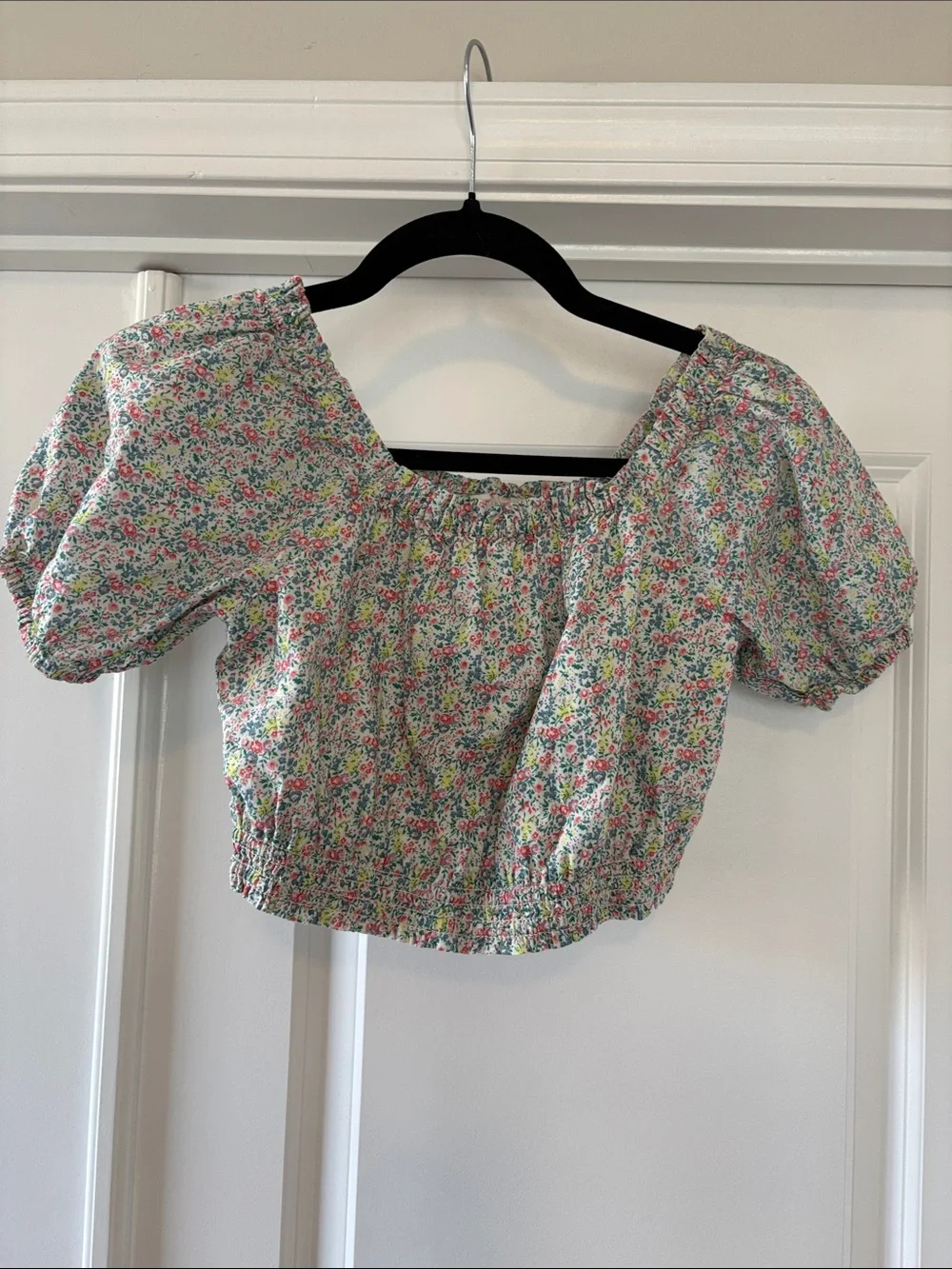 GAP Kids Girls Floral Print Puff Sleeve Crop Blouse M